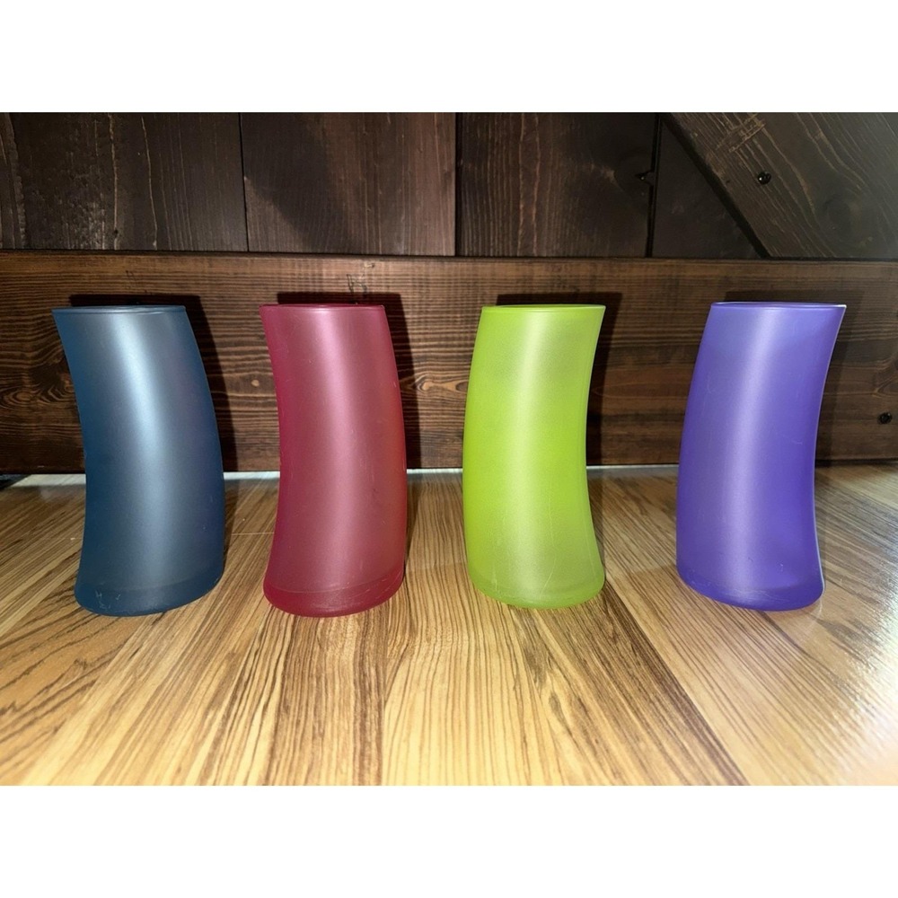 Vintage Libby Watusi Swerve Glasses 6" Multicolored Frosted Tumblers MCM Set 4